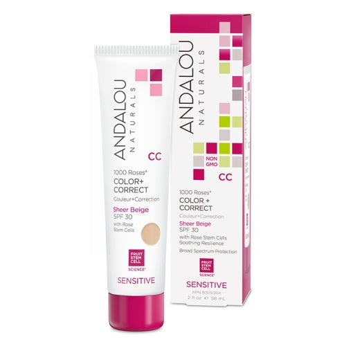 Andalou Naturals, 1000 Roses CC Color + Correct Sheer Beige SPF 30, 2 Oz