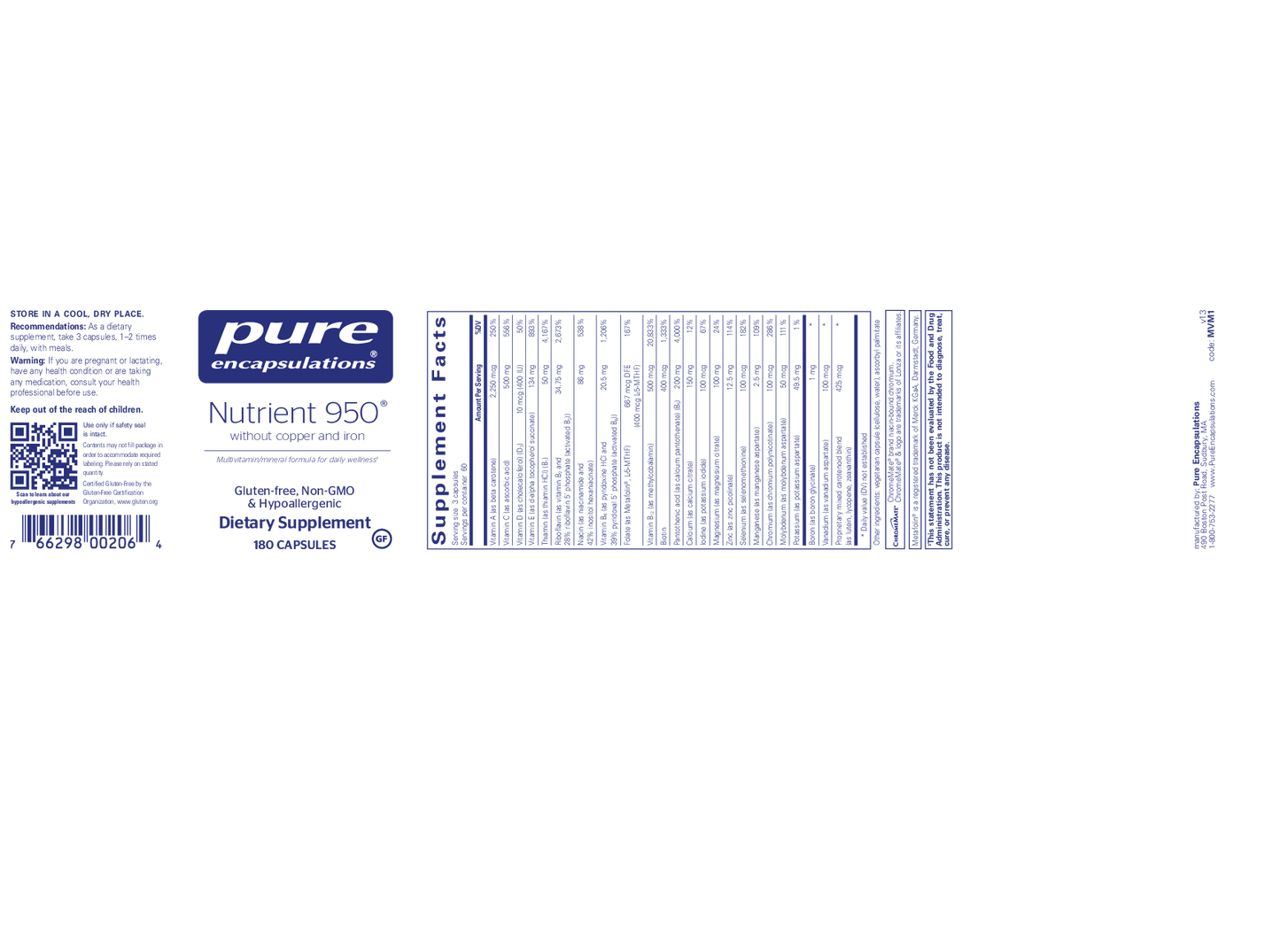 Pure Encapsulations Nutrient 950 w/o Cu & Fe