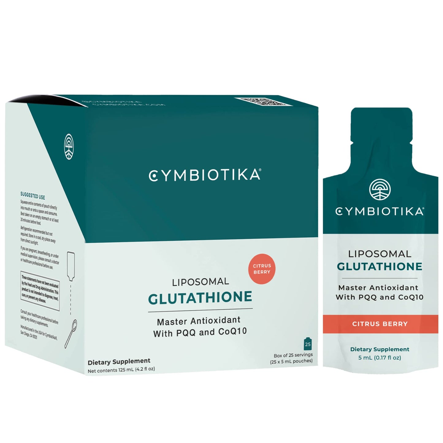 CYMBIOTIKA Liposomal Glutathione with PQQ & CoQ10 Organic Citrus Berry, 25 Pack