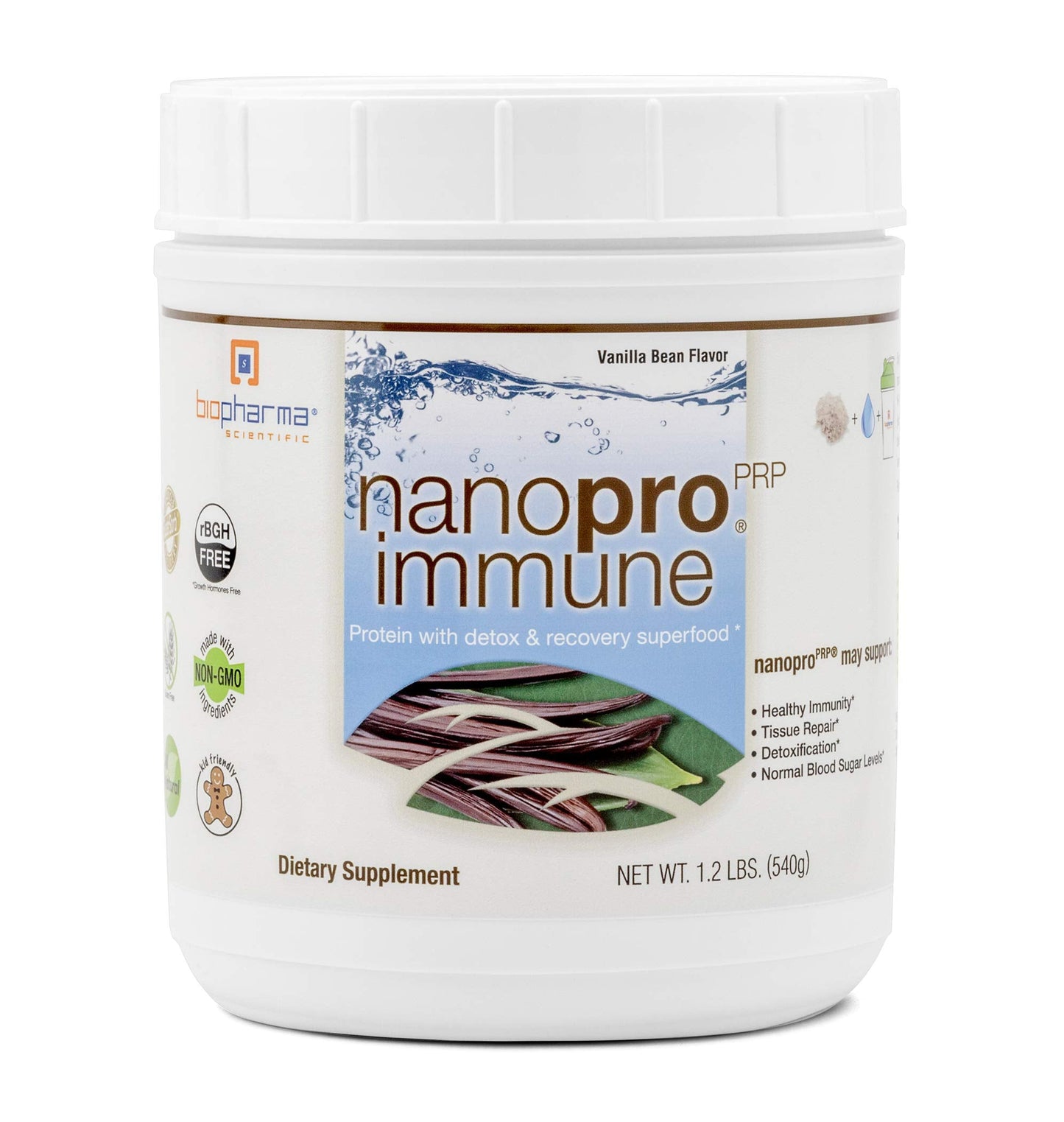 Biopharma Scientific NanoPro Immune Undenatured Whey Protein Powder | Vanilla Bean Flavor | 30 Servings | Colostrum, Iron, Calcium, Grass Fed Cows, Proline Rich Polypeptides