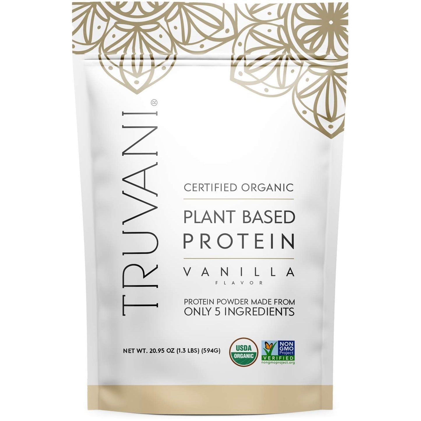 Truvani Plant Based Vanilla Protein Powder, 20.9oz 20 Servings USDA Certified Organic