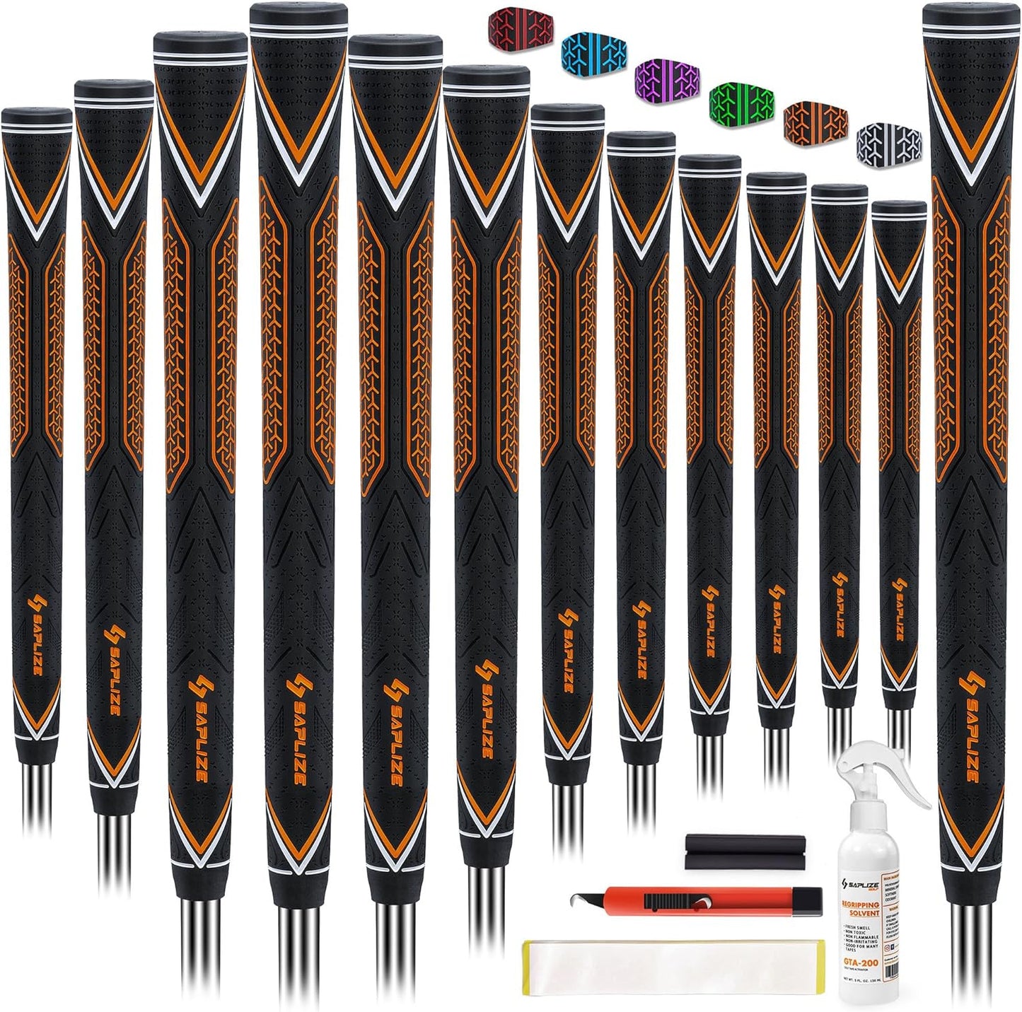 SAPLIZE High-Performance Rubber Golf Grips 13 Pack, High Shock Absorption, Non-Slip, Choose from 13 Grips with 15 Tapes or 13 Grips with All Kits, Available in Standard/Mid/Jumbo Sizes, CC10 Series