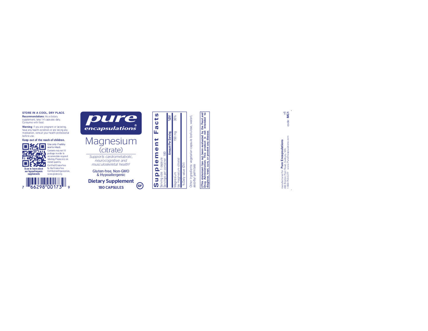 Pure Encapsulations Magnesium (citrate) 150 mg
