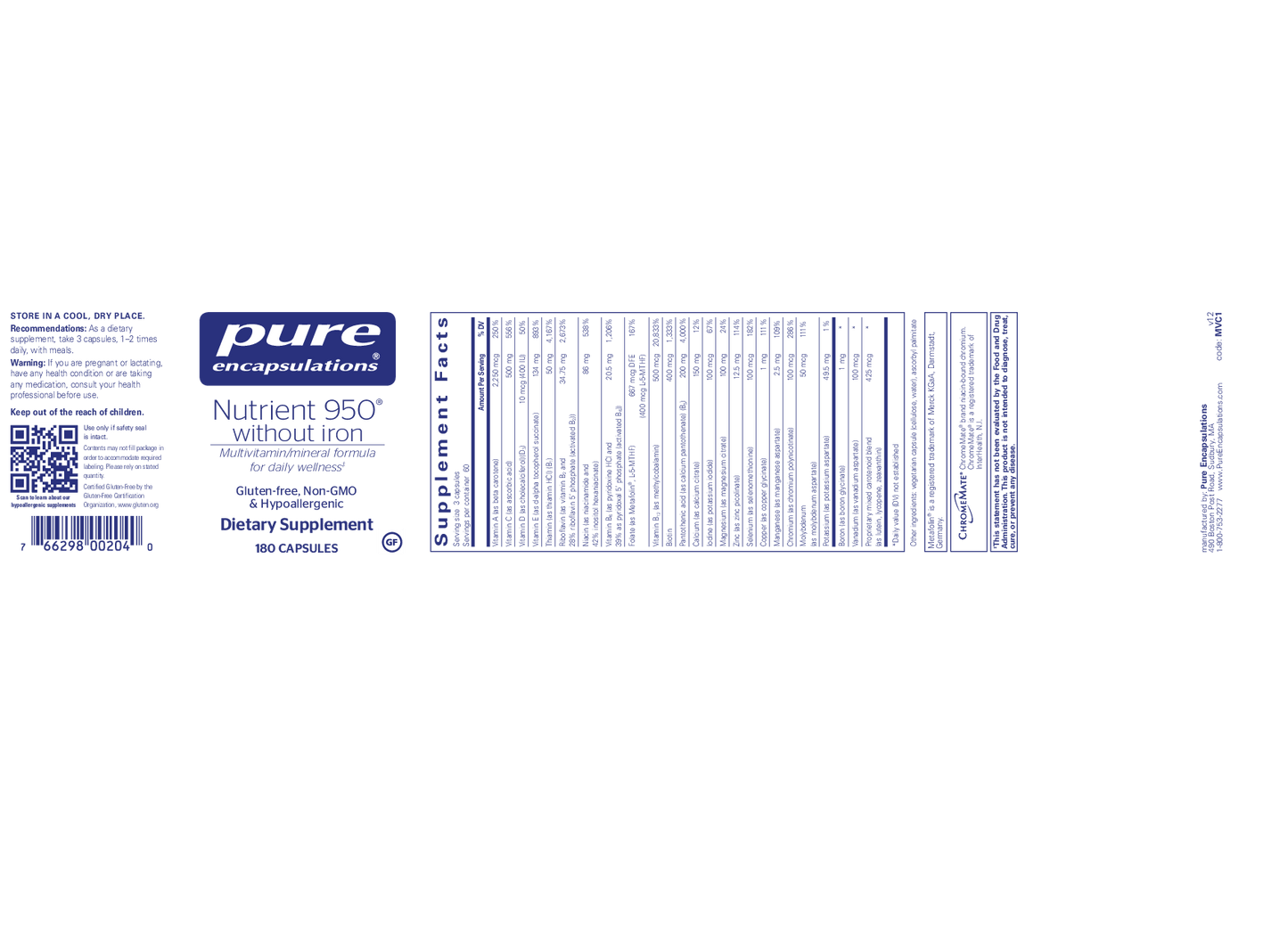 Pure Encapsulations Nutrient 950 w/o Iron