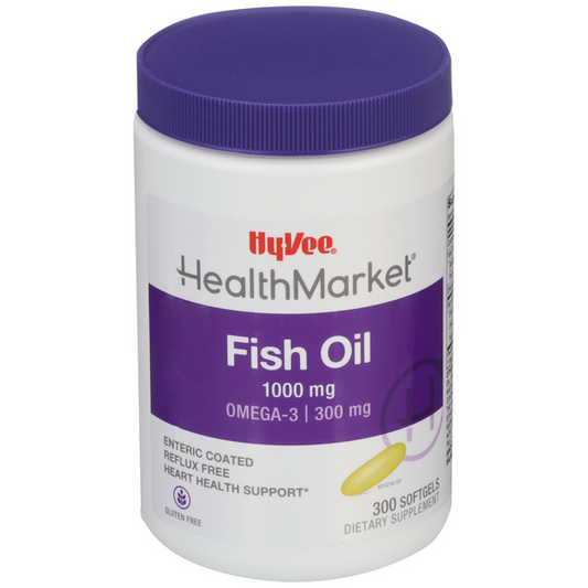 Hy-Vee HealthMarket Fish Oil Dietary Supplement 1000mg Enteric Coated Softgels