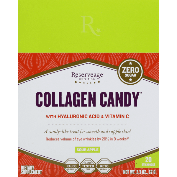 Reserveage Nutrition Collagen Candy, With Hyaluronic Acid & Vitamin C, Sour Apple