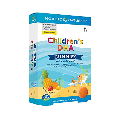 Nordic Naturals Children's DHA Gummies, Tropical Punch - 30 Gummies - 600 mg Total Omega-3s with EPA & DHA - Brain Development, Learning, Healthy Immunity - Non-GMO - 30 Servings