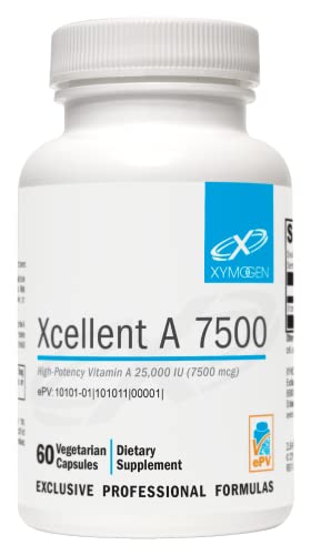 XYMOGEN Xcellent A 7500-25,000 IU High-Potency Vitamin A Supplement (Retinyl Palmitate) - Supports Healthy Immune Function, Healthy Skin + Mucous Membranes (60 Capsules)