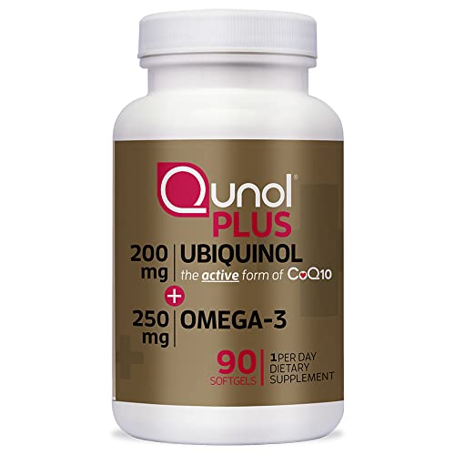 Qunol Plus Ubiquinol CoQ10 200mg with 250mg Omega-3 (Bovine Version) 90 Softgels