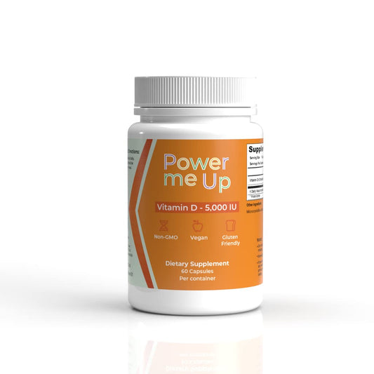 Vegan, Plant Based Power Me Up Vitamin D3 5,000 IU from Lichen 60 Capsules Gluten-Free, Non-GMO, Nut-Free, Egg-Free and Oil-Free