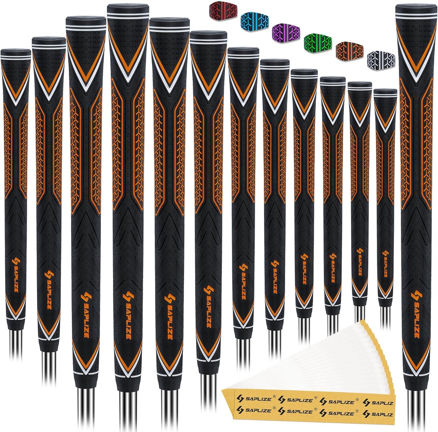 SAPLIZE High-Performance Rubber Golf Grips 13 Pack, High Shock Absorption, Non-Slip, Choose from 13 Grips with 15 Tapes or 13 Grips with All Kits, Available in Standard/Mid/Jumbo Sizes, CC10 Series