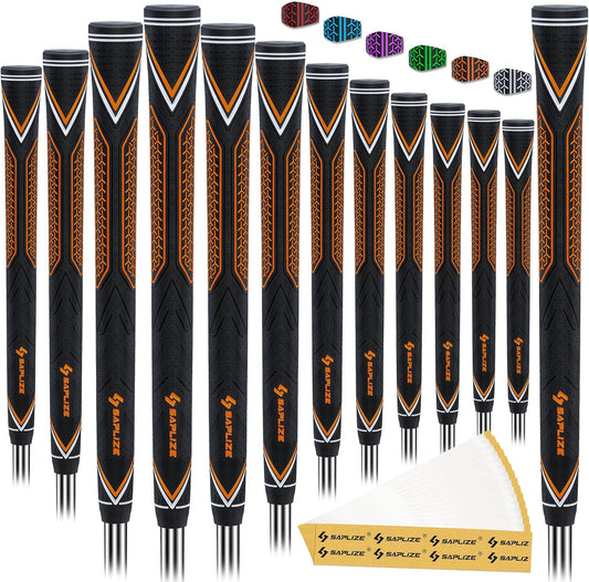 SAPLIZE High-Performance Rubber Golf Grips 13 Pack, High Shock Absorption, Non-Slip, Choose from 13 Grips with 15 Tapes or 13 Grips with All Kits, Available in Standard/Mid/Jumbo Sizes, CC10 Series