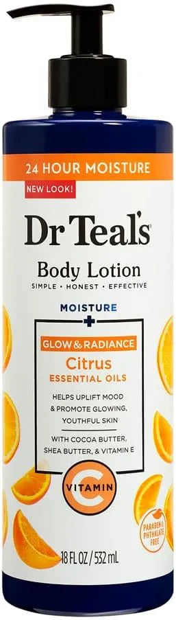 Get Radiant Skin with Dr Teal's Moisture Glow Body Lotion | Vitamin C &amp; Citrus Oil Infused | 18 fl oz |