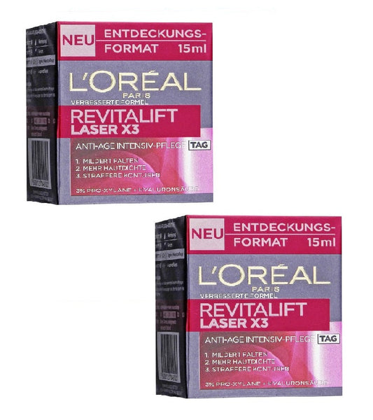 2x Packs L'Oreal Paris Revitalift Laser X3 Anti-Age Intensive Care "Day" - 15 ml each