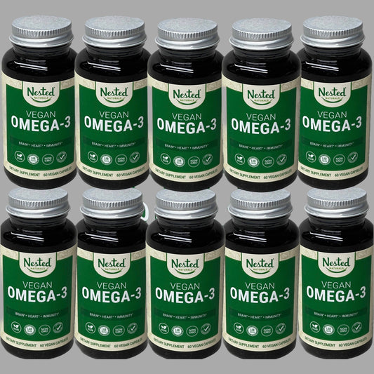 NESTED NATURALS Lot of 10! Vegan Omega 3 & 6 DHA Supplement (Heart, Brain, Joint) 60 Capsules 01/24 (New Other)